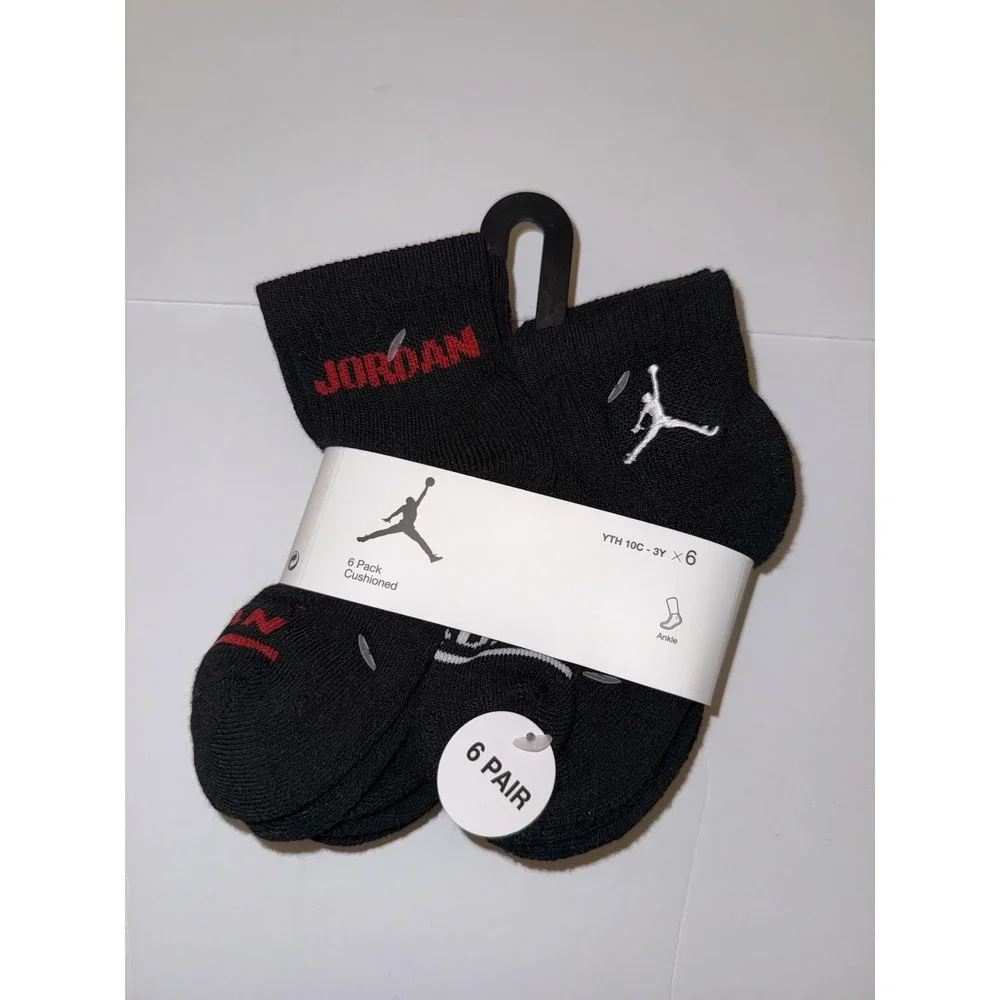 Jordan Boys Ankle Socks 6 Pack Black Cushioned Jumpman School Kids Footwear NWT